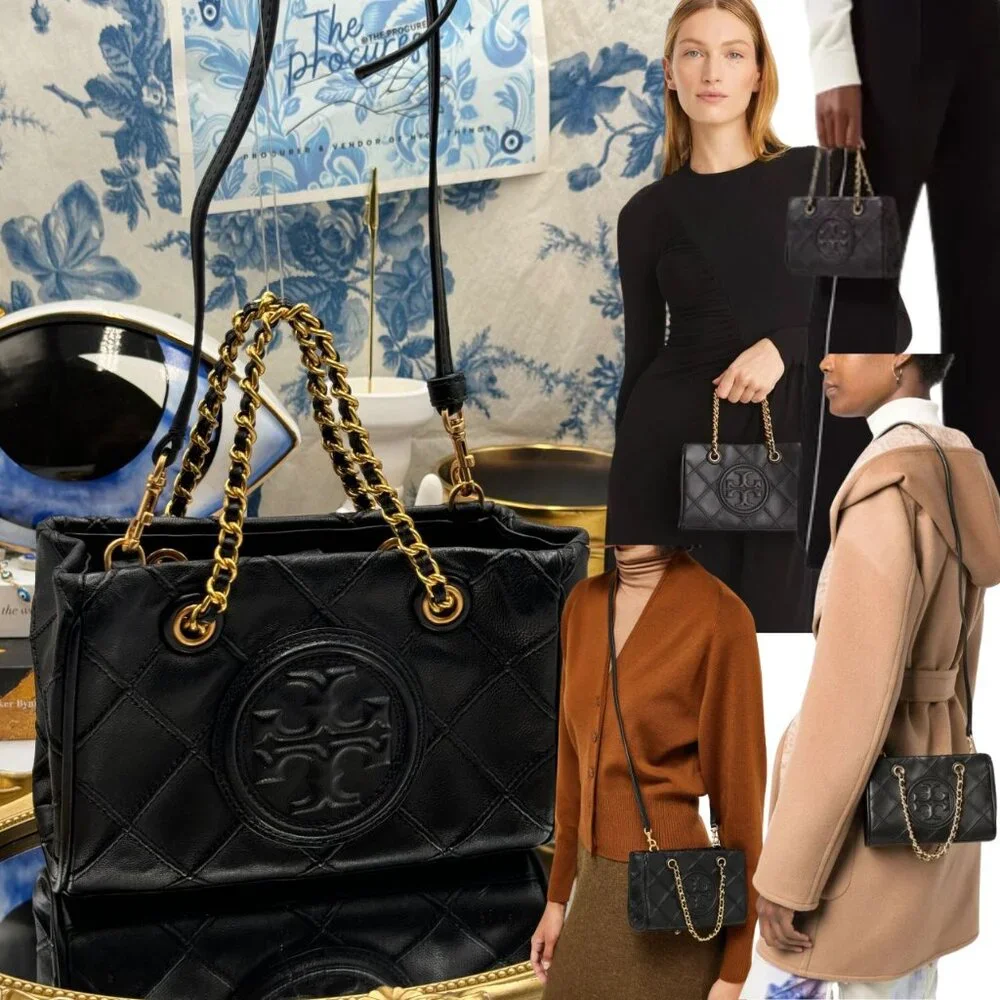 🆕 TORY BURCH 🧿 NWT Mini Fleming Soft Chain Tote - Black Leather -AUTHENTICATED